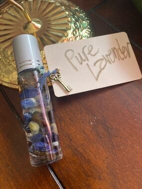 Aromatherapy Roller Bottle with Blue & Cream Gemstones